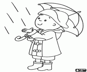 Caillou equipped for the rain coloring page