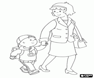 Caillou with his mother coloring page