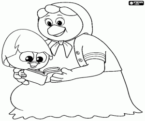 Calimero with his mother and a book coloring page