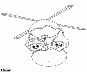 Calimero and Priscilla in helicopter coloring page