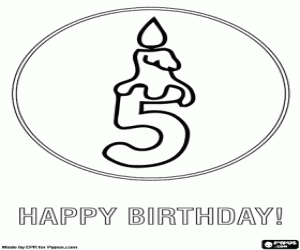A candle with the number five coloring page