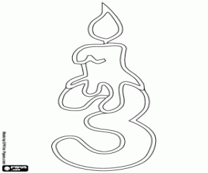 The candle and the number three coloring page
