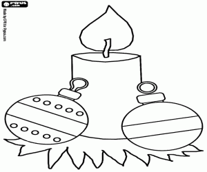 A candle with two Christmas balls coloring page