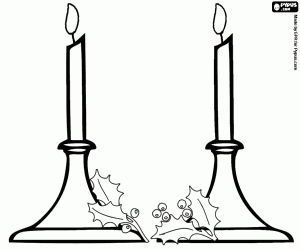 Candles and candleholders at Christmas coloring page