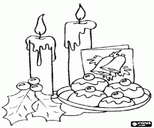 Candles and Christmas ornaments coloring page