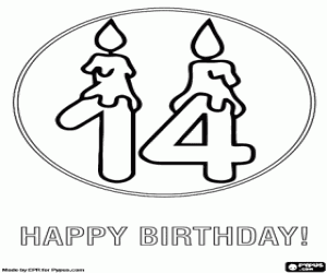 Candles to congratulate for 14 years coloring page