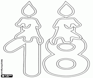 Candles and the number eighteen coloring page