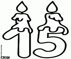 Candles on the number fifteen coloring page