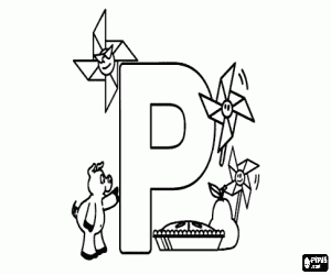 A capital letter P with decoration coloring page