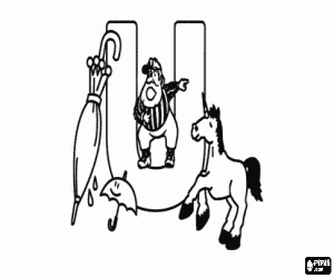Capital letter U with objects coloring page