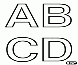 Capital letters A, B, C and D coloring page
