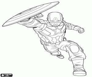 Captain America in action coloring page