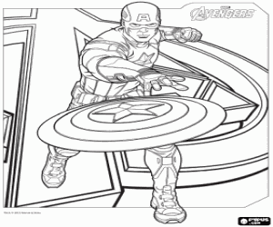 Captain America throws his shield coloring page
