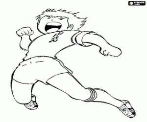 Captain Tsubasa celebrates a goal coloring page