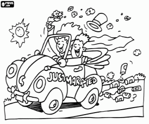 The car of the newlyweds coloring page