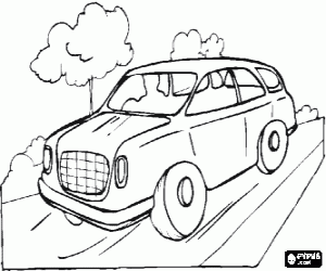Car traveling on the road coloring page