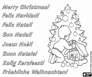 Card with boy and Christmas star coloring page