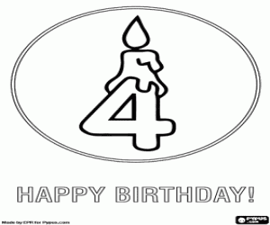Card with a candle for the 4 years coloring page