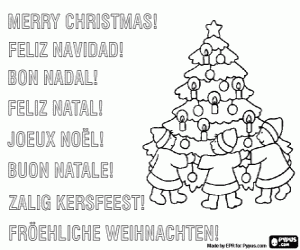 Card with children at Christmas coloring page