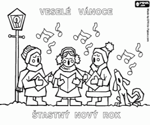 Card of Christmas carols in czech coloring page