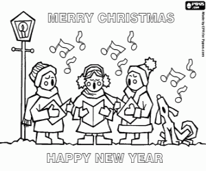 Card of Christmas carols in English coloring page