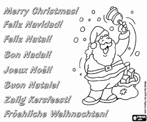 Card with Santa Claus and the bell coloring page