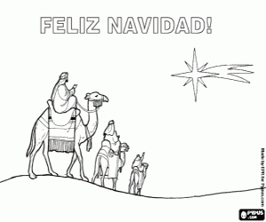 Card with Three Wise Men in Spanish coloring page