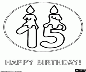 Card with two candles for 15 years coloring page