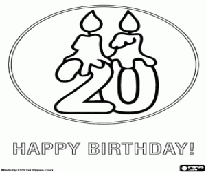Card with two candles for 20 years coloring page