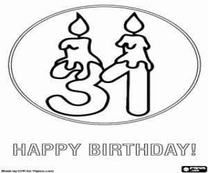 Card with two candles of 31 years coloring page