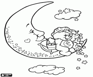 A care bear with the moon and stars coloring page