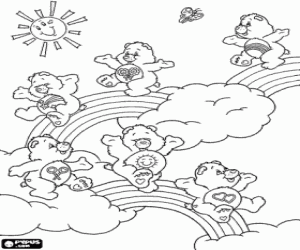 Care Bears, clouds and rainbows coloring page