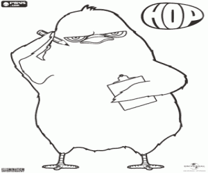 Carlos the chick with paper and pencil coloring page