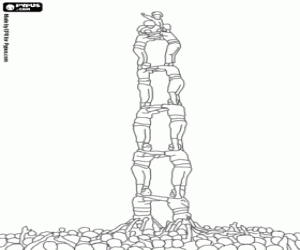 Castell, a human tower coloring page
