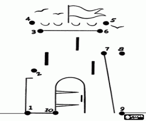 A castle, dot to dot coloring page