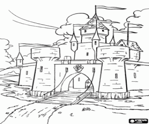 A castle with the drawbridge coloring page
