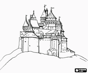 Castle on top of a mountain coloring page