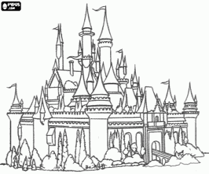 Castle with towers and drawbridge coloring page