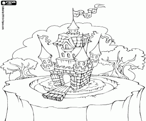 Castle with water moat coloring page