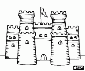 Castle with two towers and flag coloring page