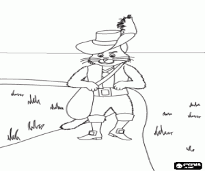 The cat with the boots and the bag coloring page