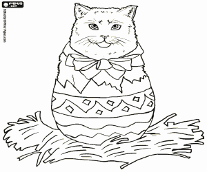 A cat as an Easter decoration coloring page