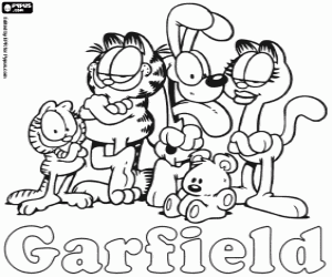 The cat Garfield and friends coloring page