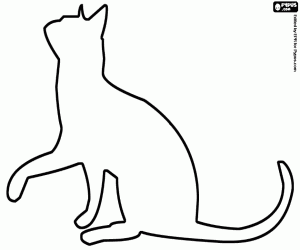 Cat with raised paw, silhouette coloring page