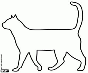 Cat with raised tail, silhouette coloring page