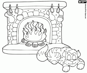 A cat sleeping on Christmas Eve coloring page