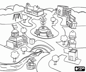 The center of a city coloring page