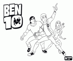 The characters Ben, Gwen and Kevin coloring page