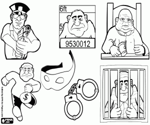 The characters of crime and justice coloring page