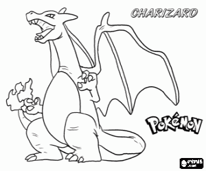 Charizard, evolution of a Pokemon coloring page